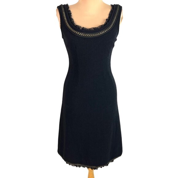 Kate Spade Evia Black Wool Bouclé Chain Ruffle Dress 2 Elegant Old Money Luxury - Picture 2 of 13